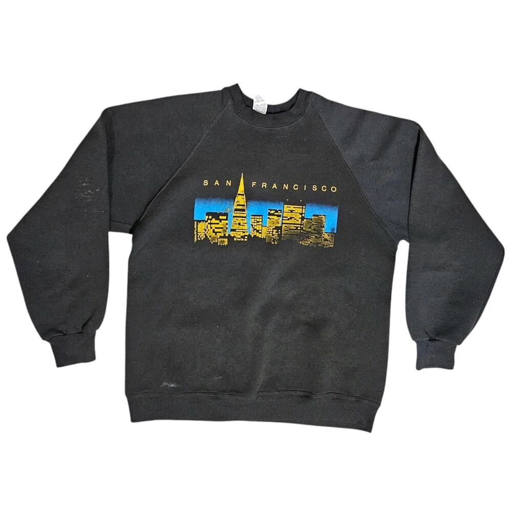 Vtg San Francisco Skyline Sweatshirt USA Black Gold Mens L Destination Pullover